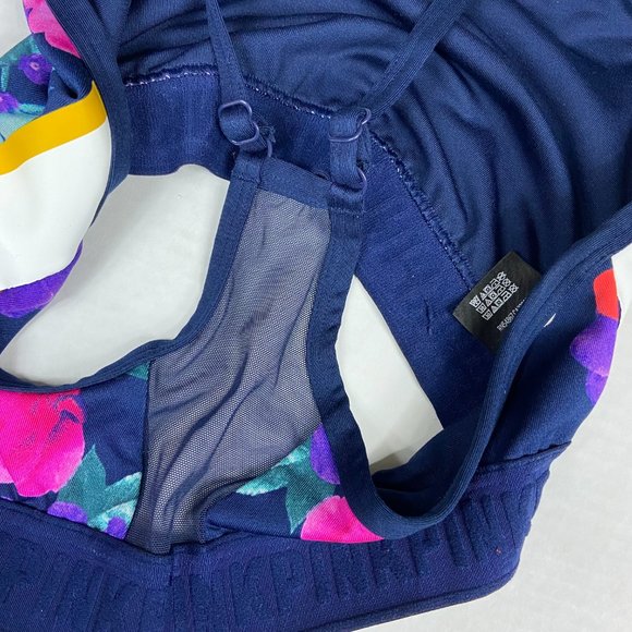 PINK Victoria's Secret Navy Floral Racerback Sports Bra with Yellow Accents - Picture 5 of 7